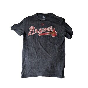 Majestic Atlanta Braves T Shirt Heather Grey Short Sleeve Men's S Unisex